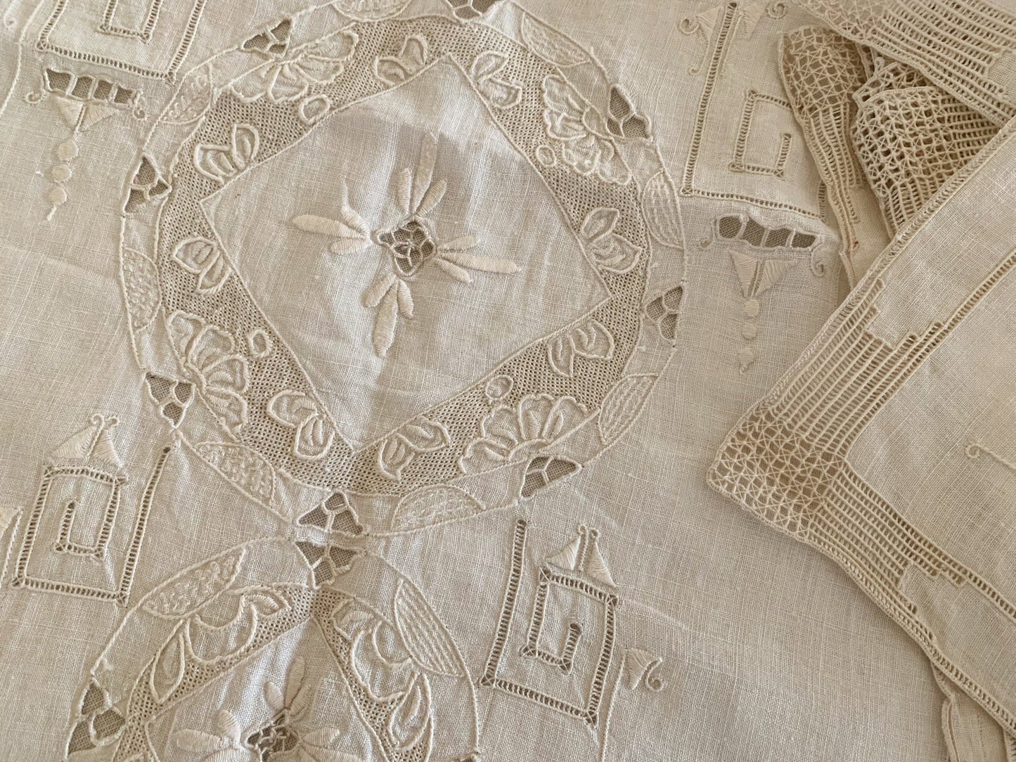Vintage Italian Linen Set with Punto Embroidery