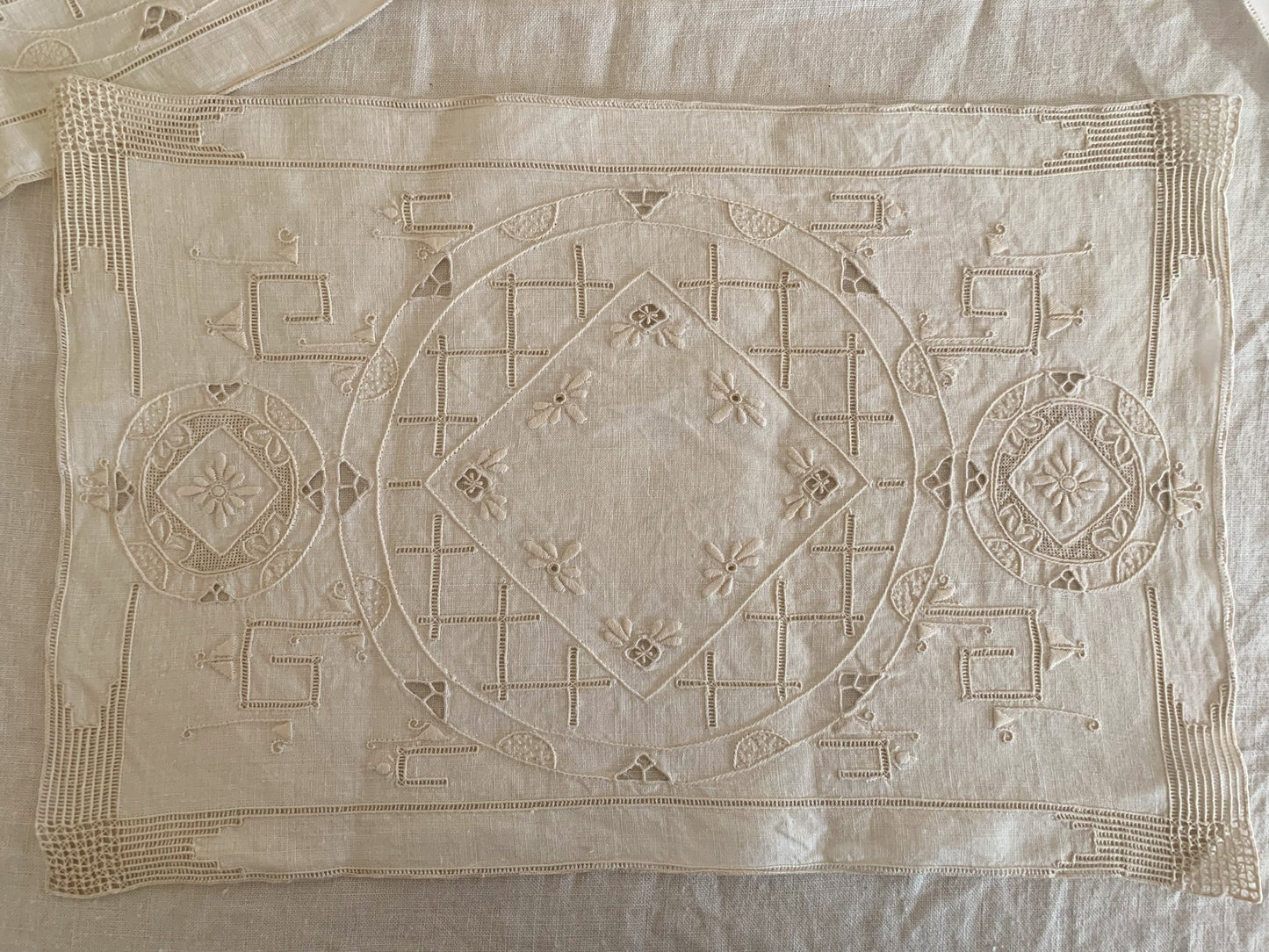 Vintage Italian Linen Set with Punto Embroidery