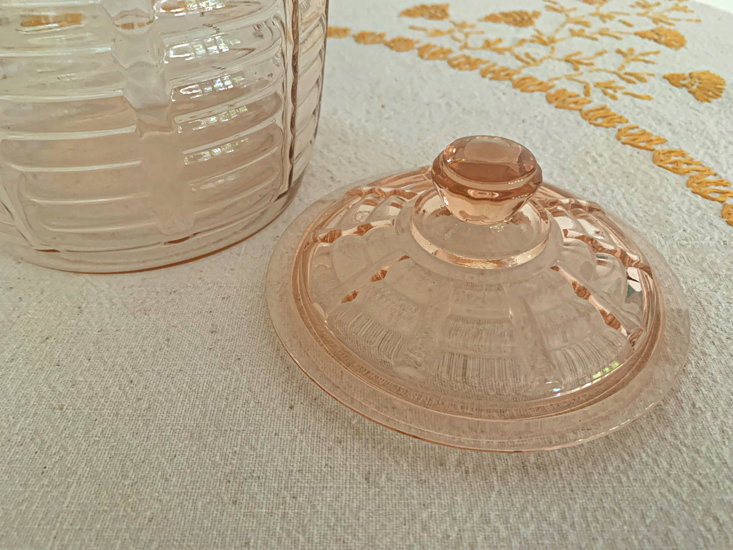 Pink Depression Glass Cookie Jar