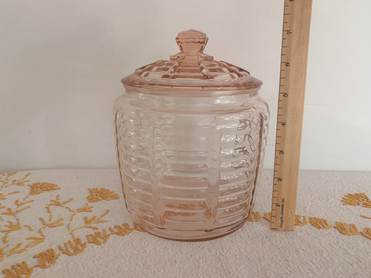 Pink Depression Glass Cookie Jar