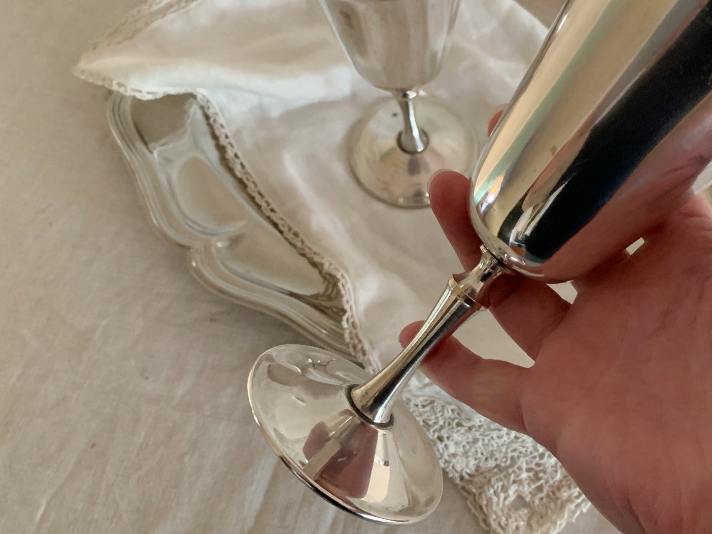 Vintage Silver Goblets Pair by De Uberti Silver Italy