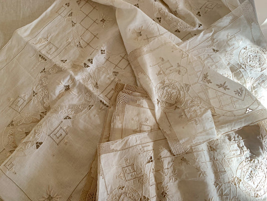 Vintage Italian Linen Set with Punto Embroidery