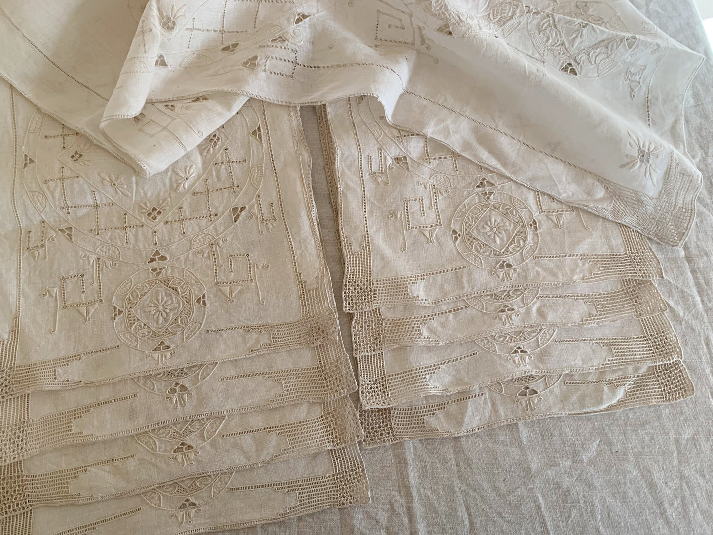 Vintage Italian Linen Set with Punto Embroidery