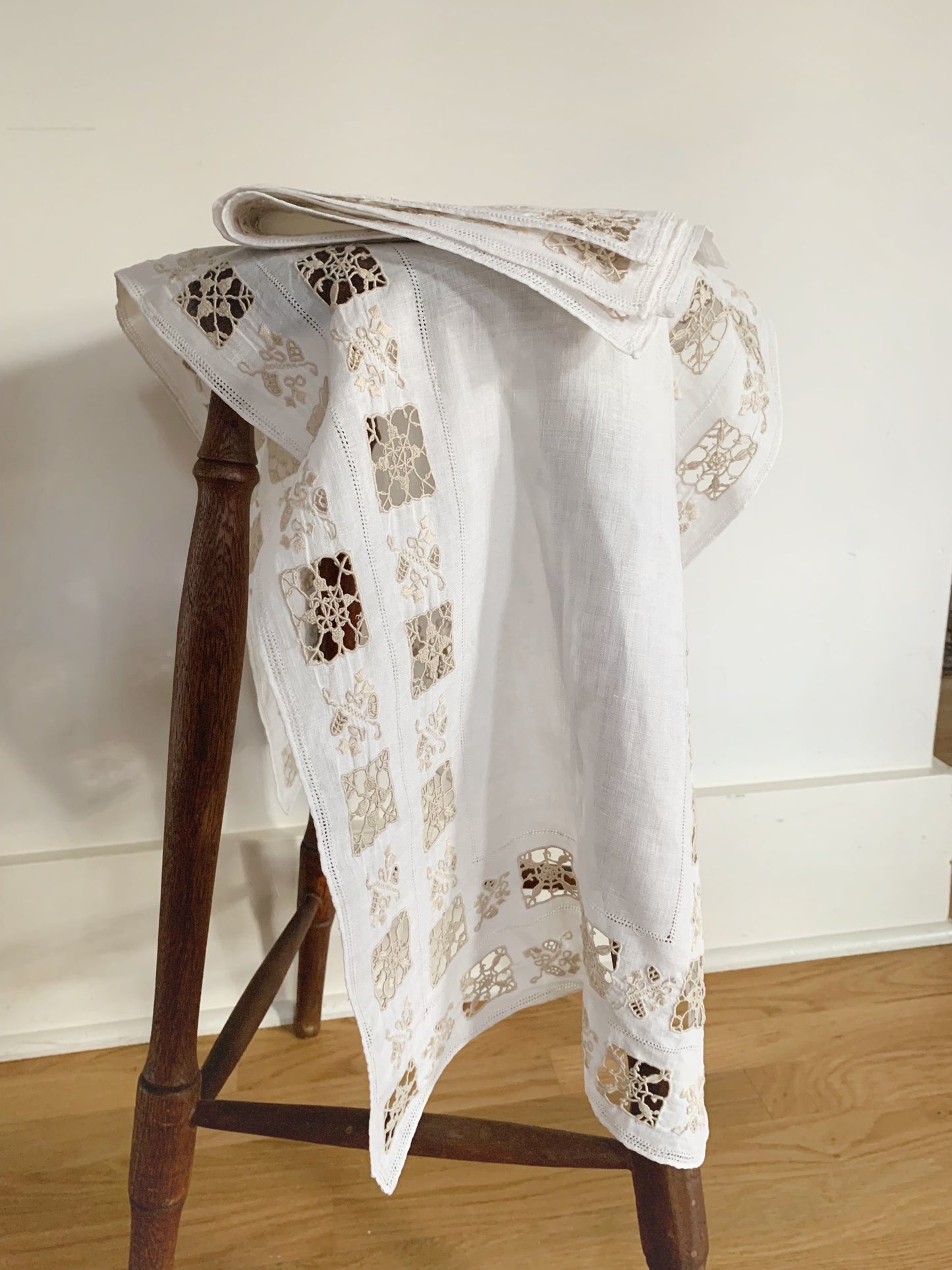 Vintage Italian Linen Set with Reticella Embroidery