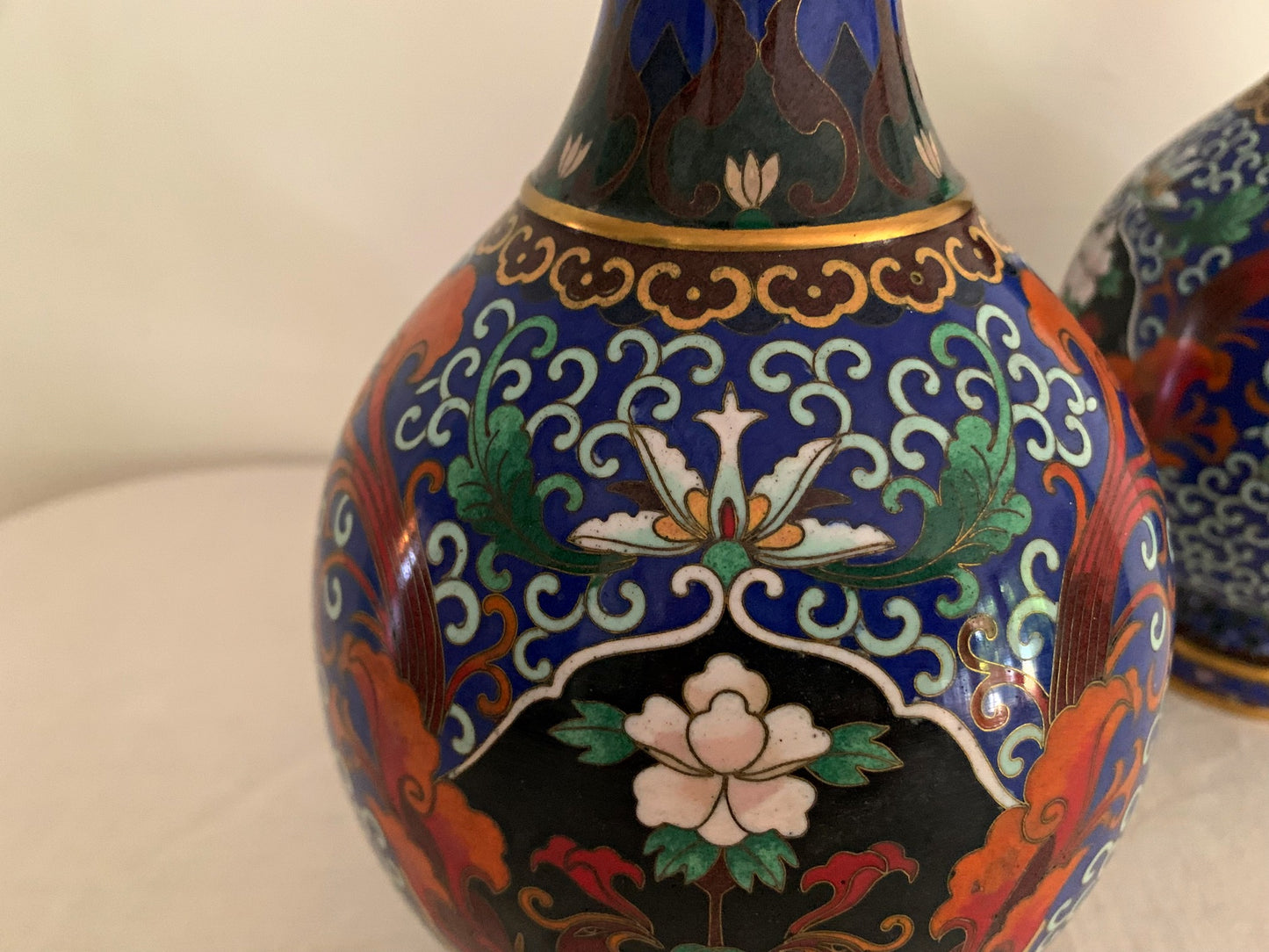 Matching Pair of Blue Cloisonne Vases