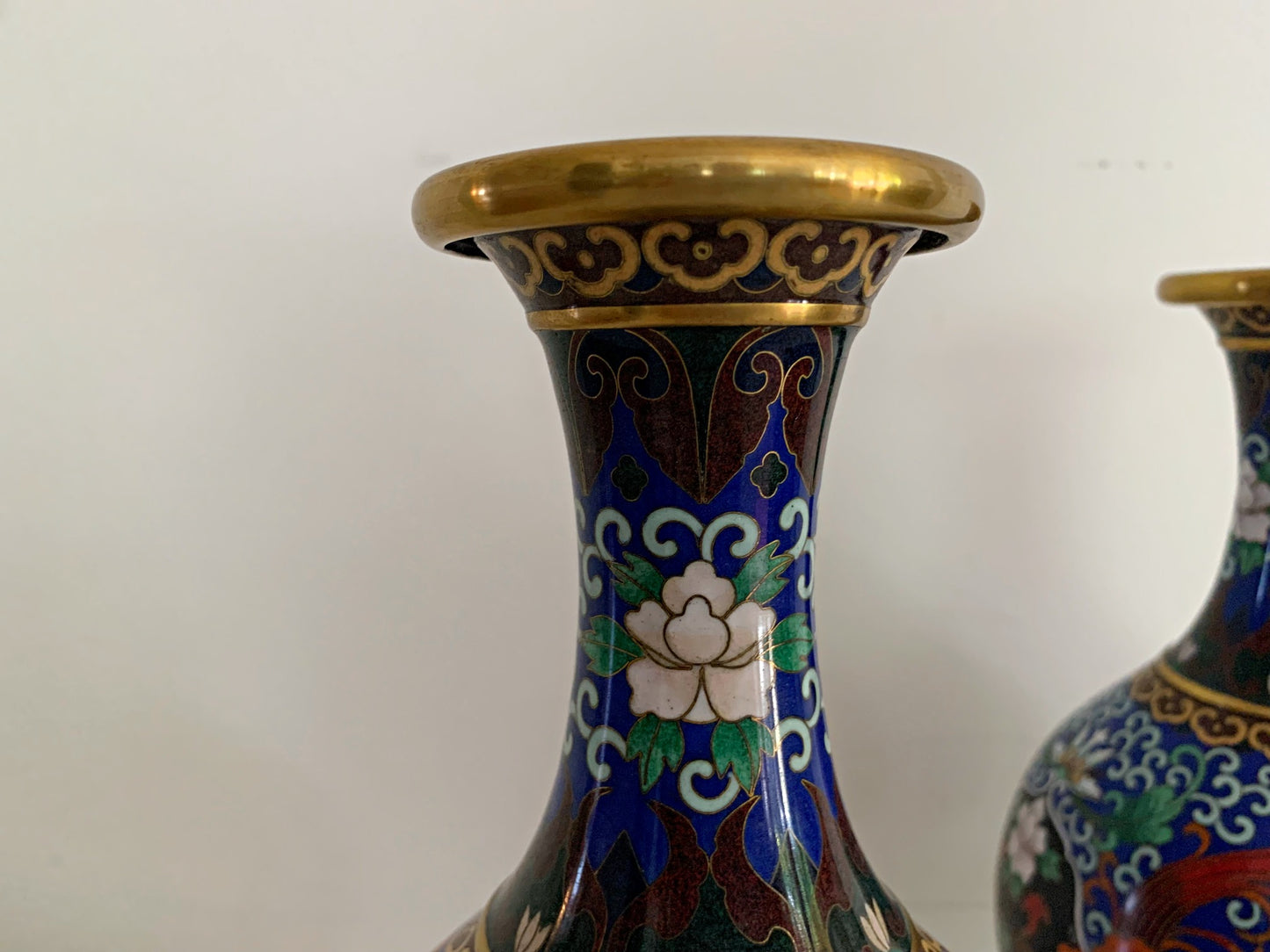 Matching Pair of Blue Cloisonne Vases
