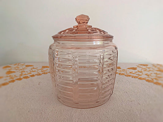 Pink Depression Glass Cookie Jar
