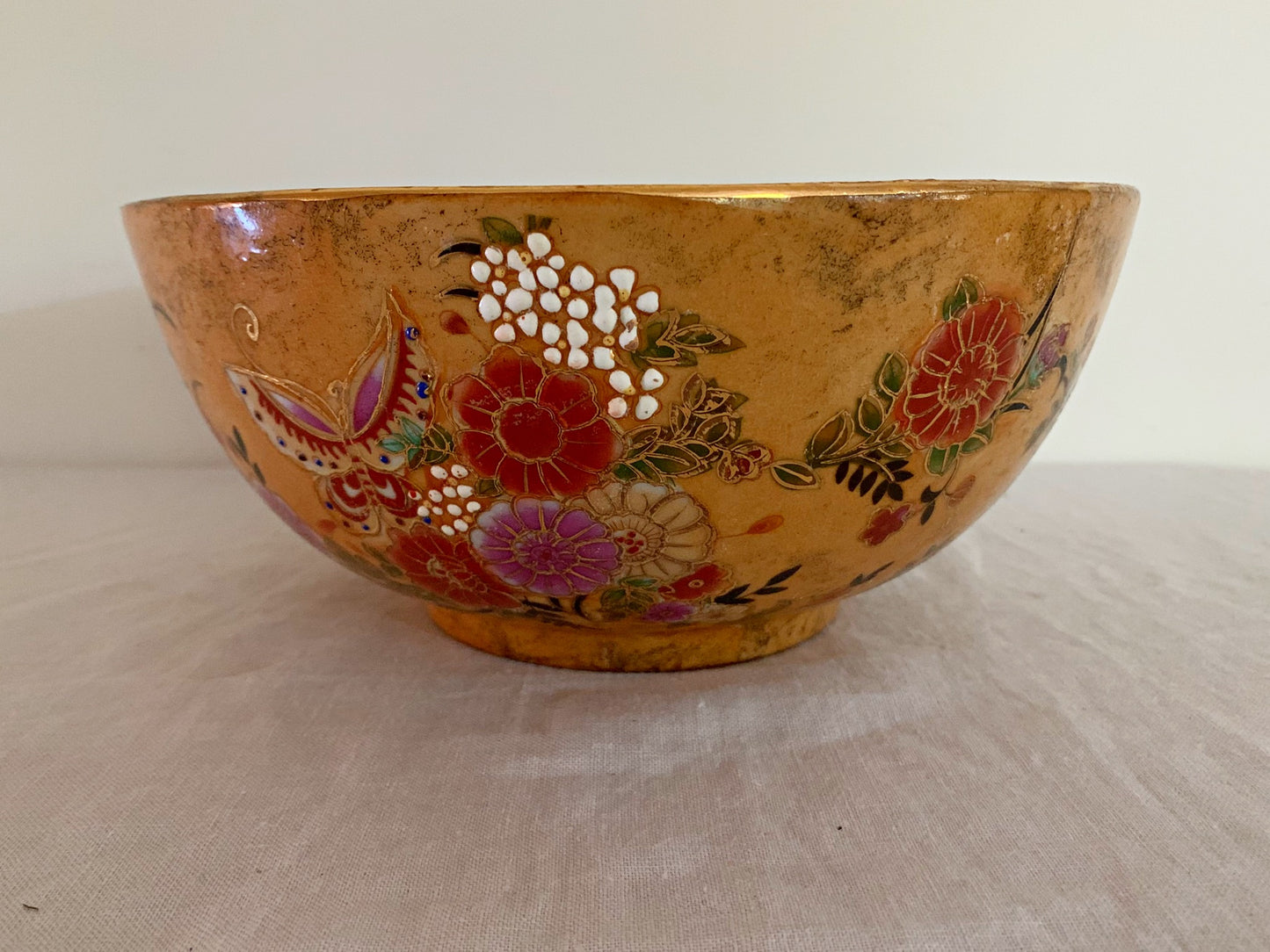 Large, Vintage Satsuma Thousand Flowers Bowl