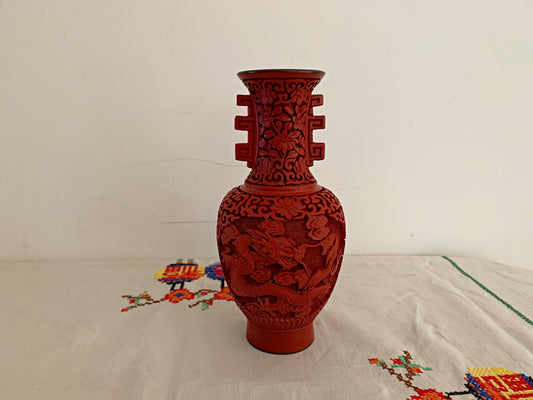 Cinnabar Dragon Vase, 7 inch
