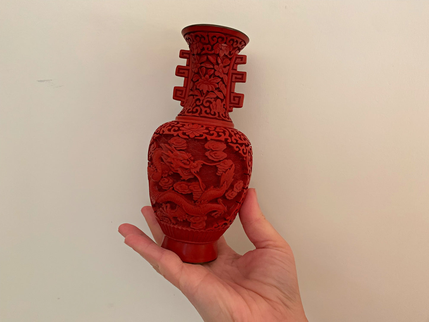 Cinnabar Dragon Vase, 7 inch