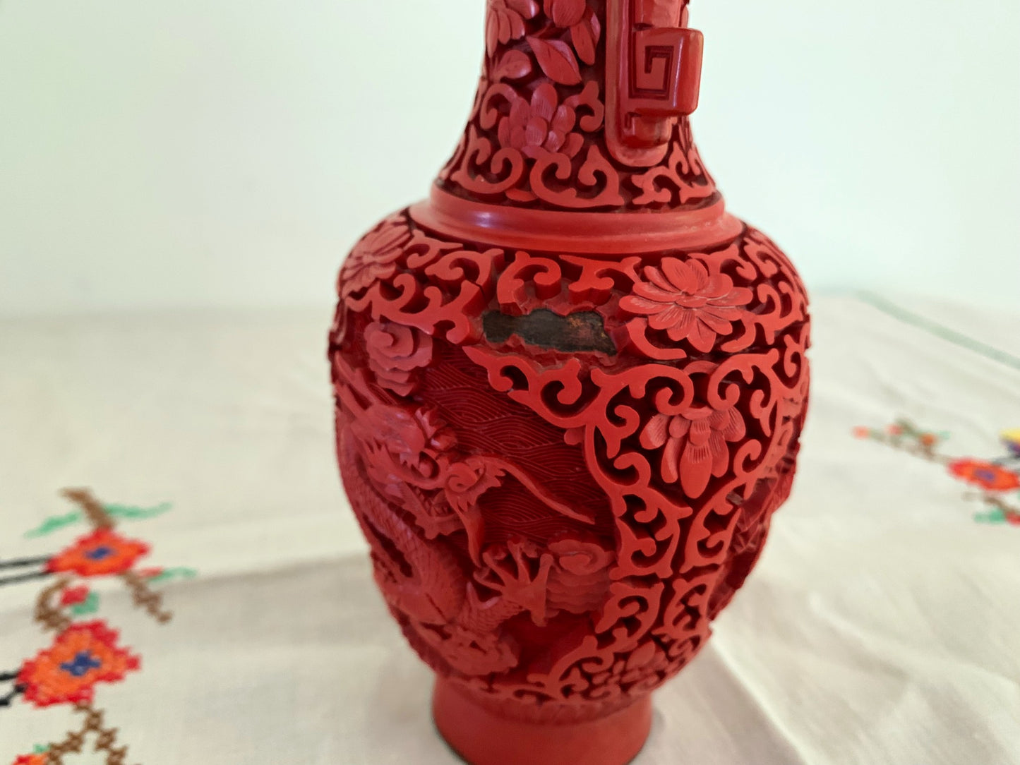 Cinnabar Dragon Vase, 7 inch