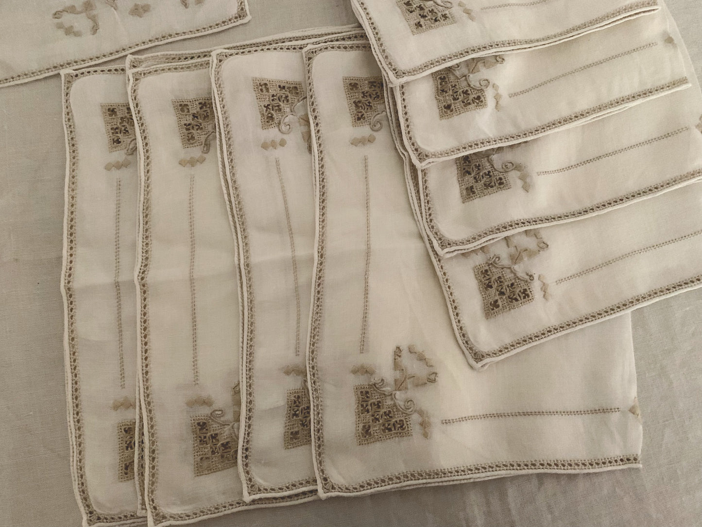 Vintage Italian Linen Set with Reticella Embroidery