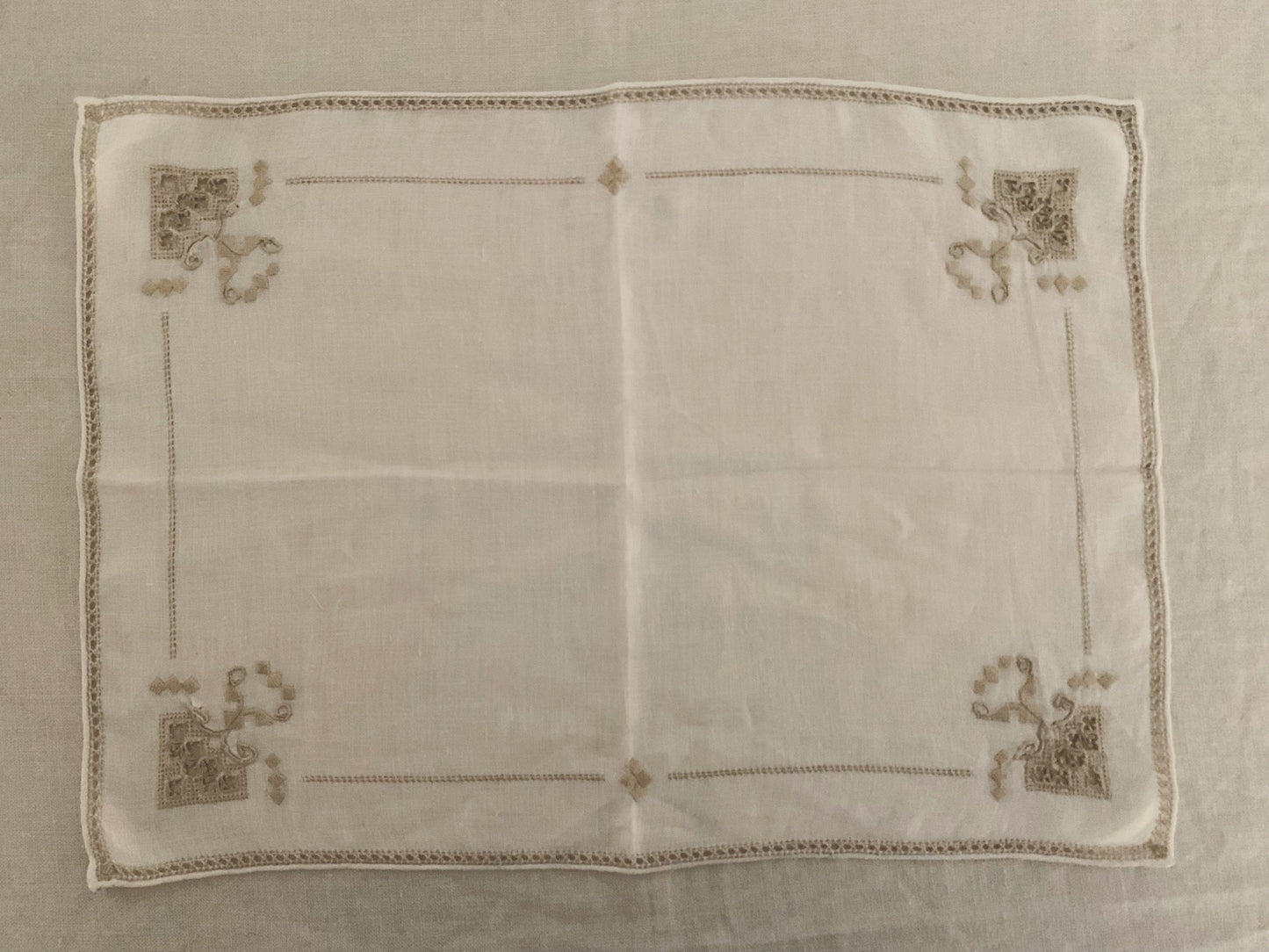 Vintage Italian Linen Set with Reticella Embroidery