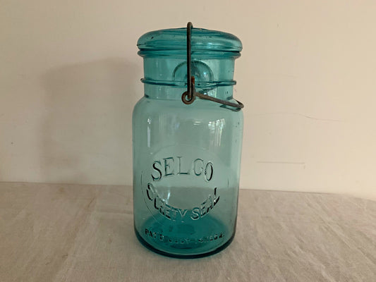 Selco Surety Seal Mason Jar, Quart, Blue, Marked 10