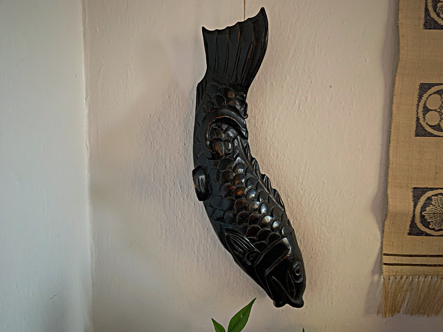 Antique Japanese Wooden Koi Fish, Jizai Kagi Hearth Hook