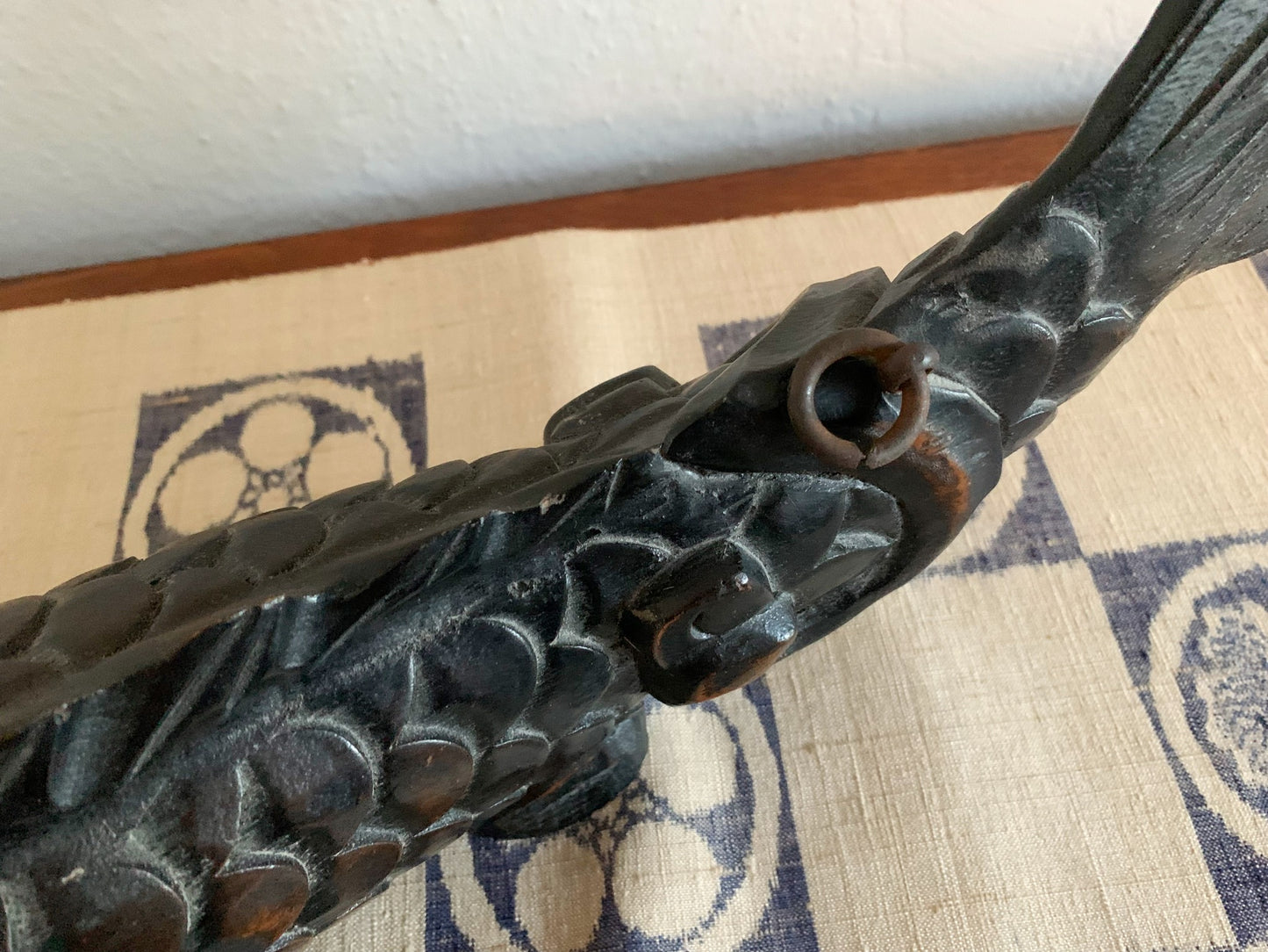 Antique Japanese Wooden Koi Fish, Jizai Kagi Hearth Hook