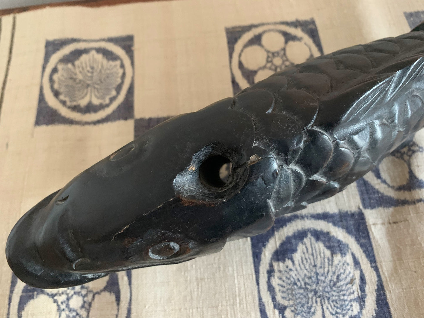 Antique Japanese Wooden Koi Fish, Jizai Kagi Hearth Hook