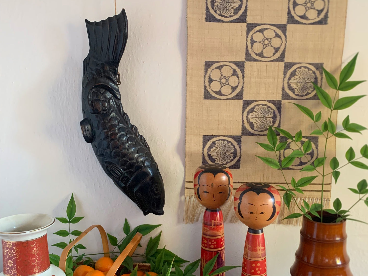 Antique Japanese Wooden Koi Fish, Jizai Kagi Hearth Hook