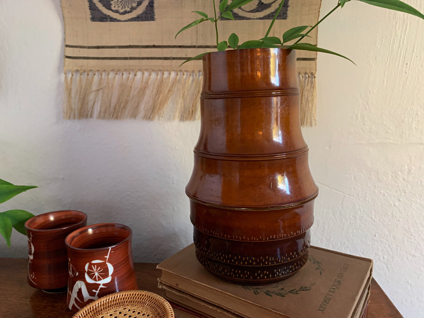 Vintage Japanese Wood and Lacquer Vase