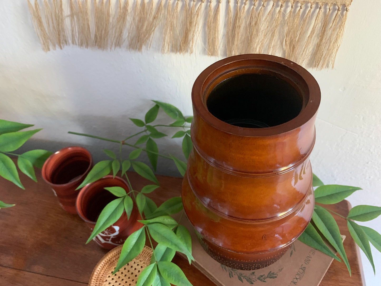 Vintage Japanese Wood and Lacquer Vase