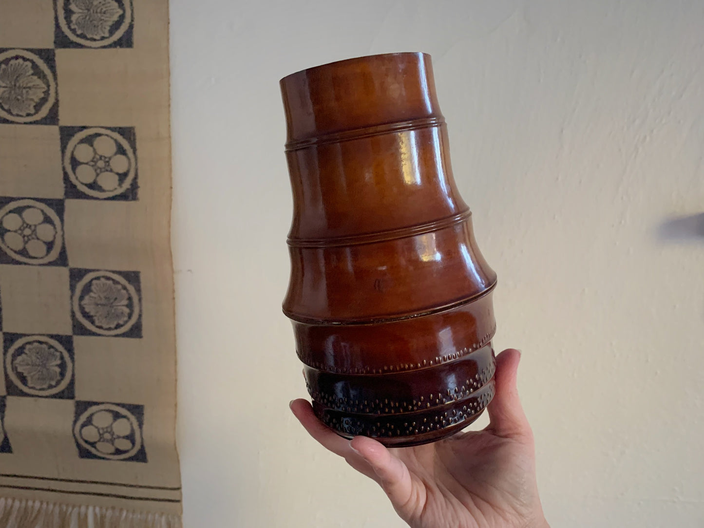 Vintage Japanese Wood and Lacquer Vase