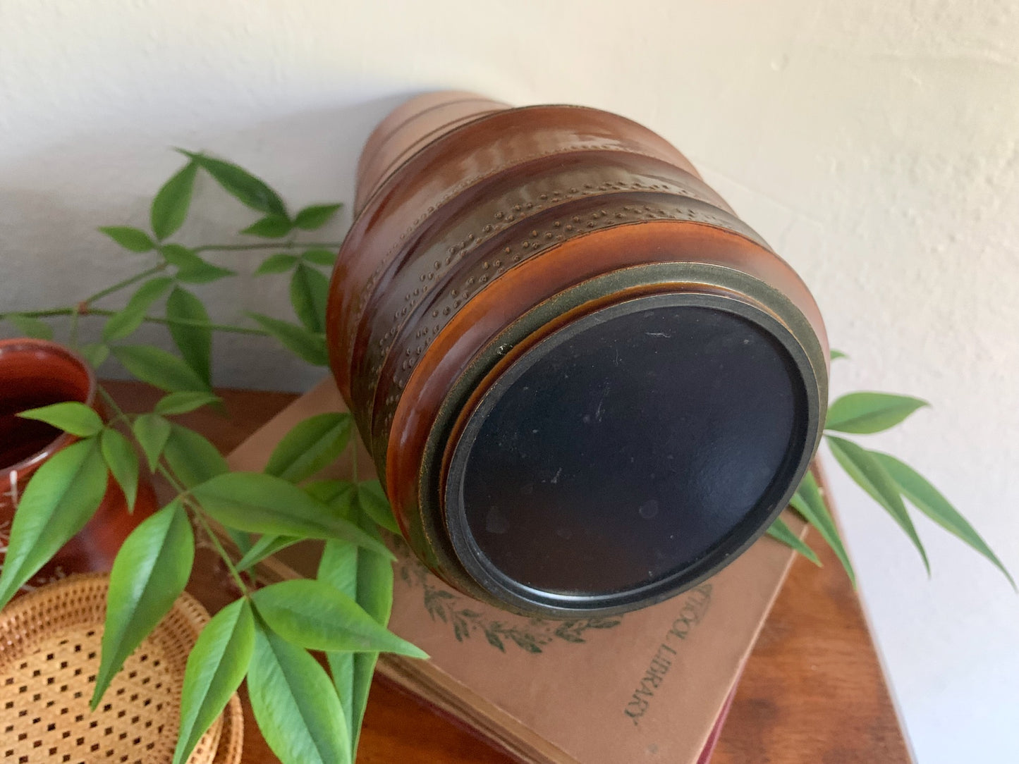 Vintage Japanese Wood and Lacquer Vase