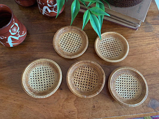 Japanese Rattan Teacup Coaster Set