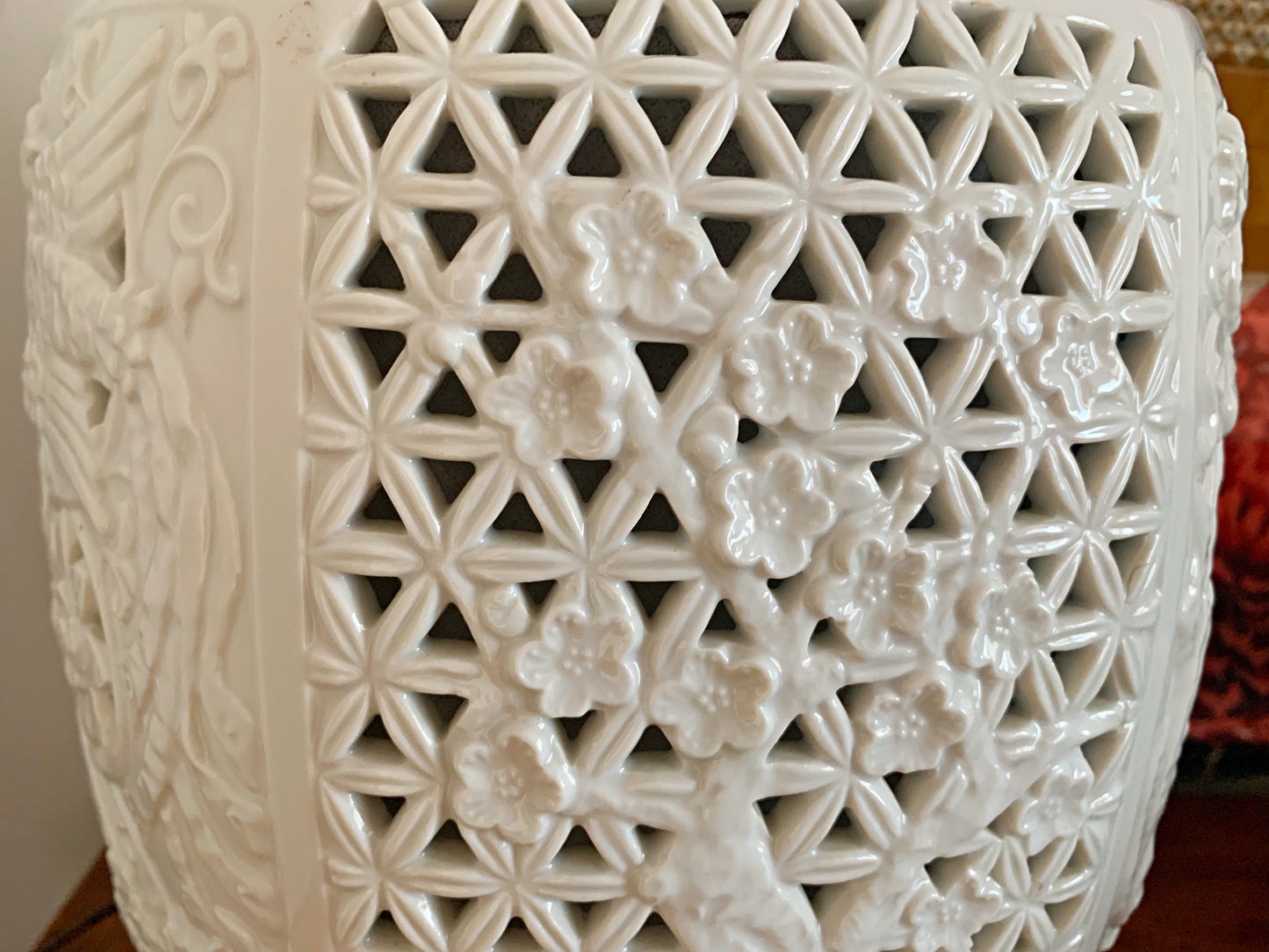 1950s Huge Reticulated Pierced Blanc De Chine Lamp by Seyei Fine Porcelain