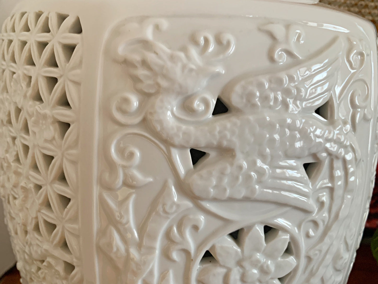 1950s Huge Reticulated Pierced Blanc De Chine Lamp by Seyei Fine Porcelain