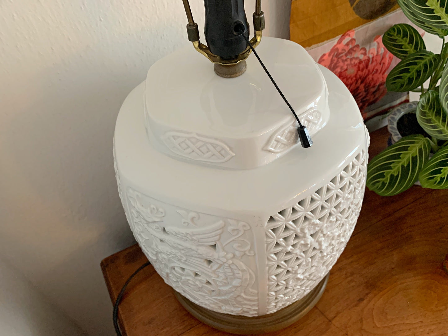 1950s Huge Reticulated Pierced Blanc De Chine Lamp by Seyei Fine Porcelain