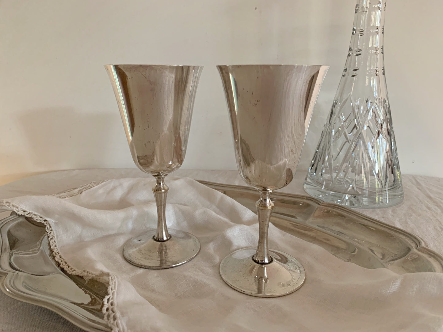 Vintage Silver Goblets Pair by De Uberti Silver Italy