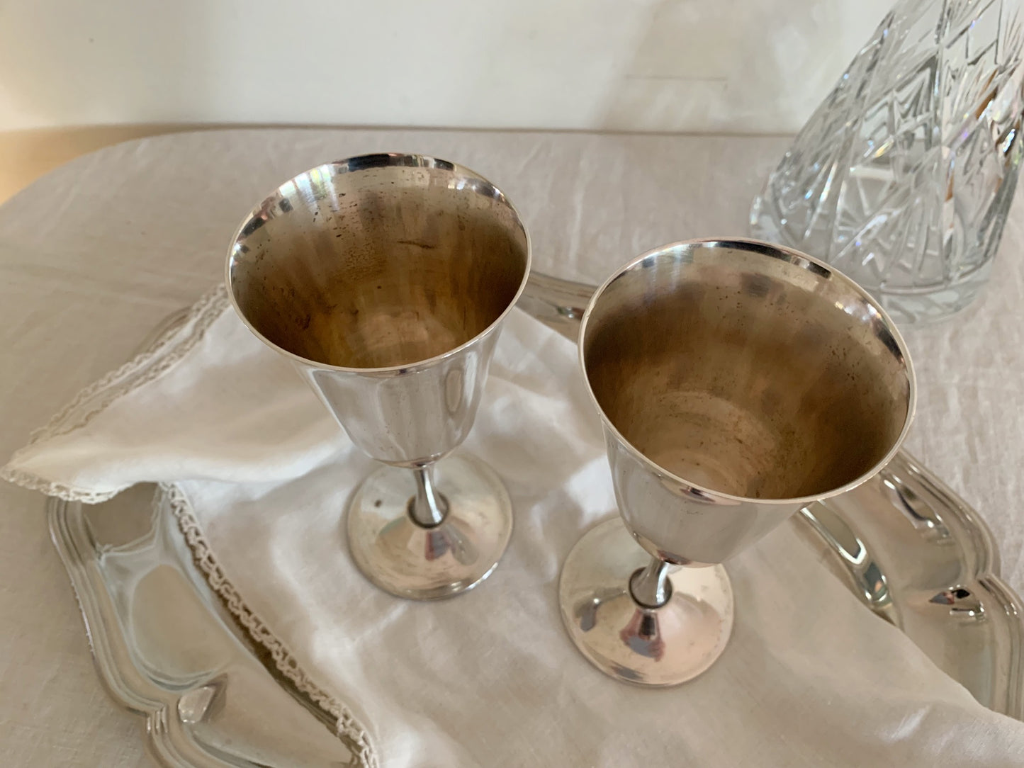 Vintage Silver Goblets Pair by De Uberti Silver Italy