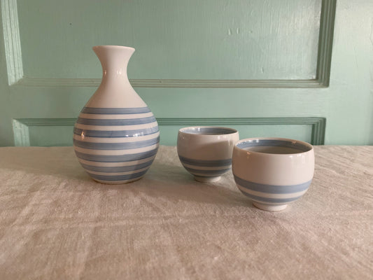 Striped Sake Bottle with Two Cups