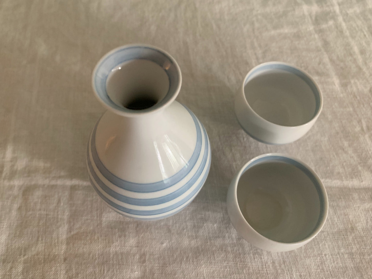 Striped Sake Bottle with Two Cups