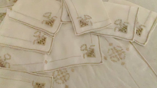 Vintage Italian Linen Set with Reticella Embroidery